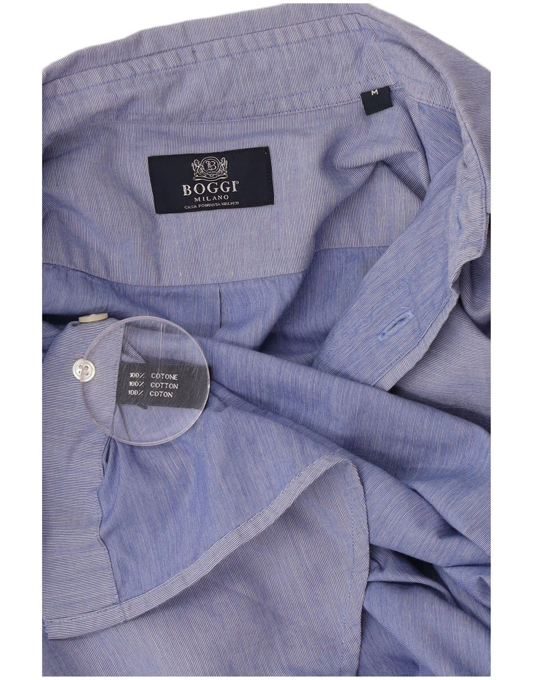 Camicia Boggi Milano a maniche corte da uomo in cotone blu medio