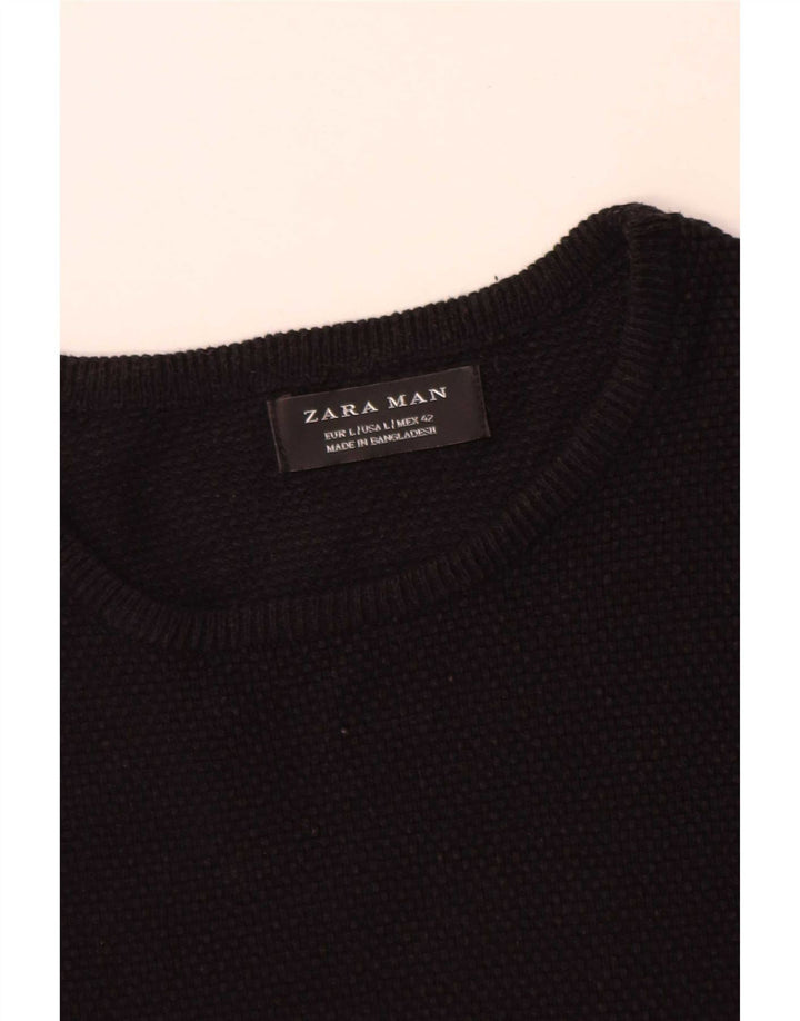 Maglione maglione girocollo da uomo Zara grande in cotone nero