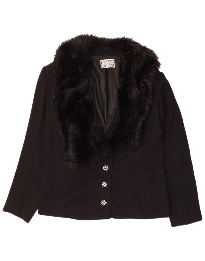 LUCIANO SOPRANI Giacca blazer a 3 bottoni da donna UK 16 grande nera