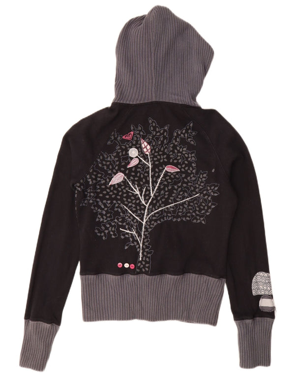 Maglione con cappuccio e zip grafica corta da donna Roxy UK 12 Medium Black Floral