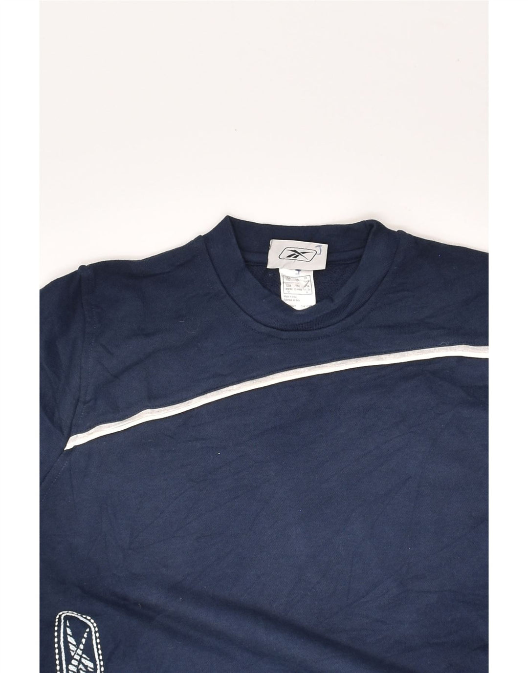 REEBOK Boys Graphic Sweatshirt Jumper 9-10 Years Navy Blue Cotton | Vintage Reebok | Thrift | Second-Hand Reebok | Used Clothing | Messina Hembry 