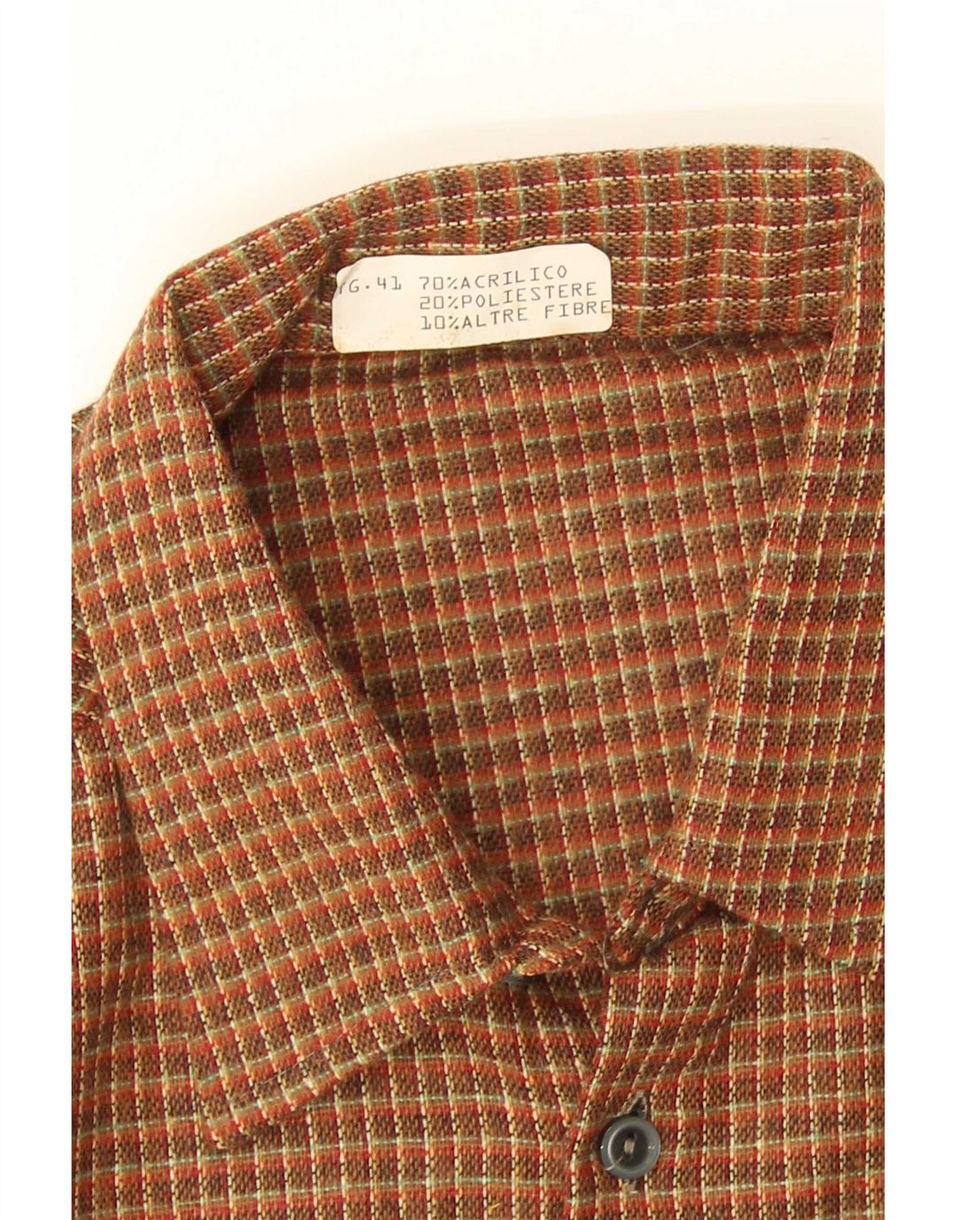 Camicia da uomo vintage taglia 41 in acrilico a quadri marrone medio