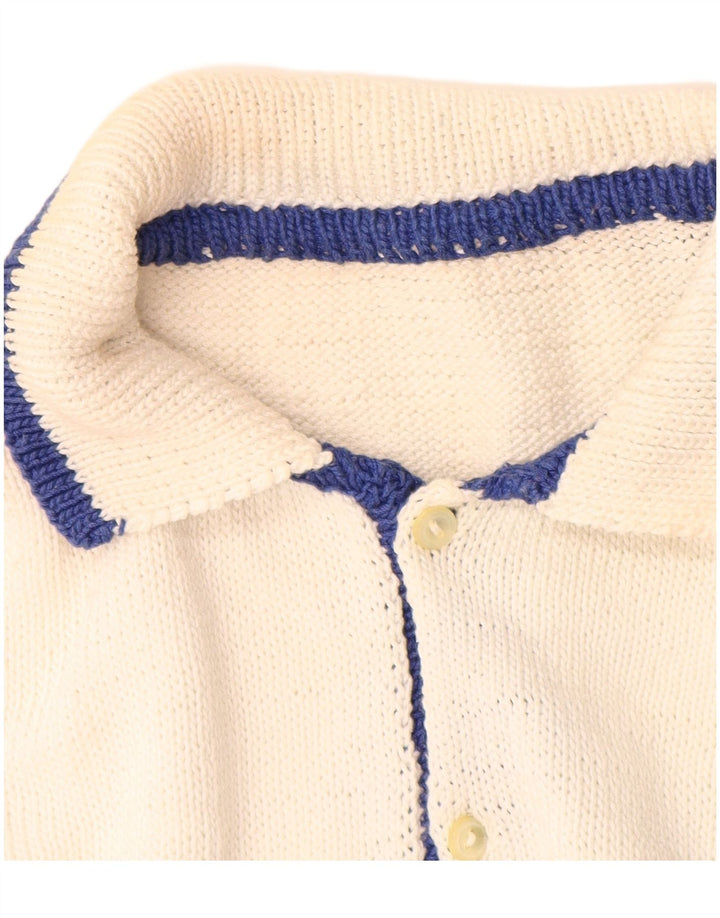 Maglione vintage da uomo con collo a polo bianco medio geometrico