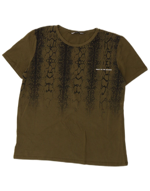 ZARA T-shirt da Donna Top UK 12 Medio Cachi Stampa Animalier