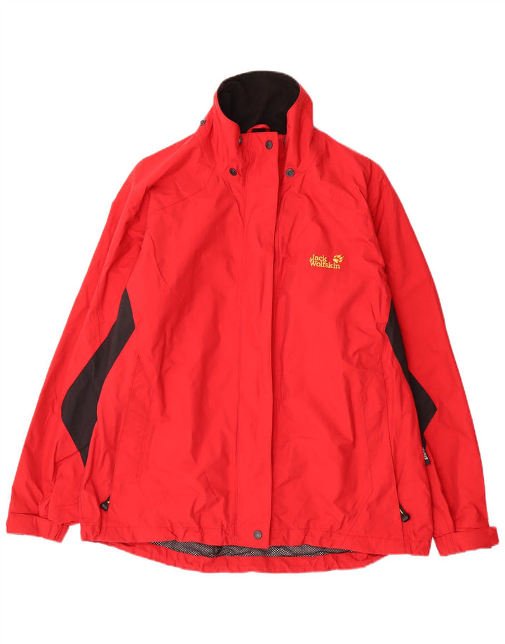 JACK WOLFSKIN Giacca antipioggia oversize da donna UK 18 XL Rosso Colourblock