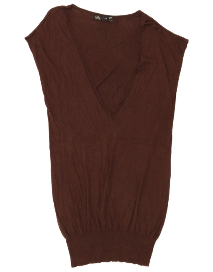Canotta lunga da donna Zara, in rayon marrone medio