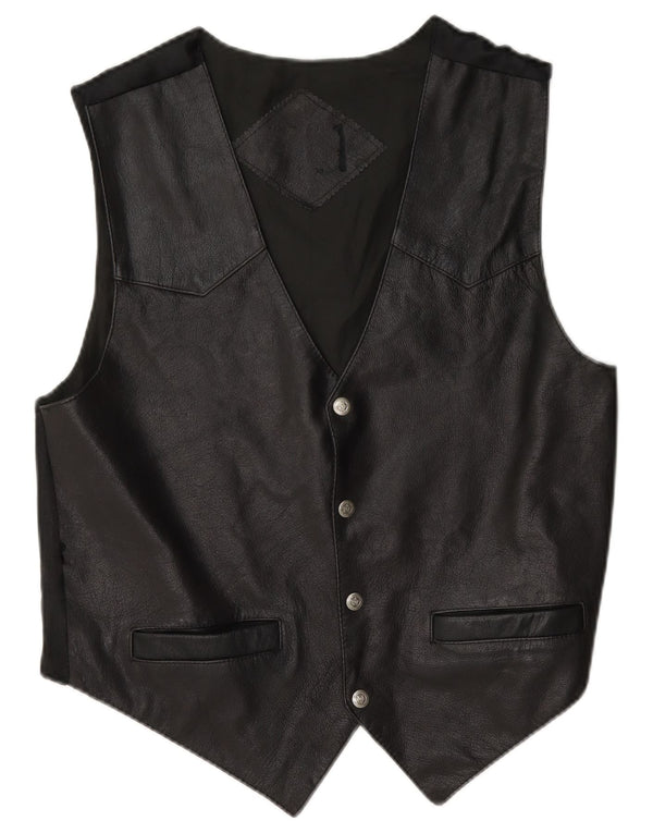 Gilet in pelle vintage da uomo piccolo nero