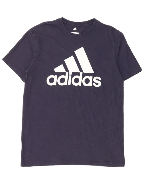 T-shirt grafica da uomo Adidas Top grande in cotone blu navy