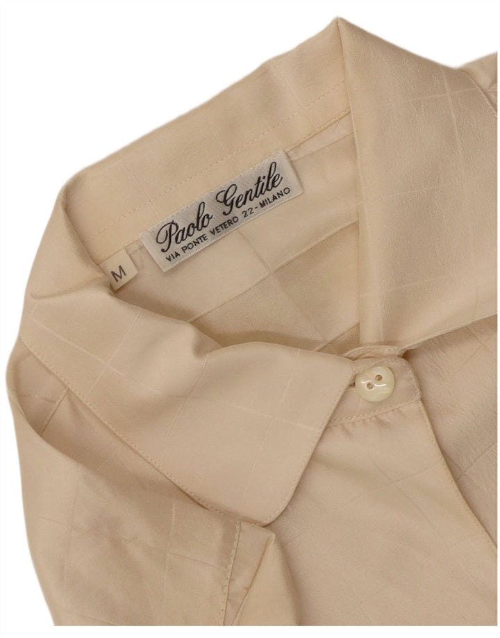 Camicetta camicia vintage da donna UK 14 a quadri beige medio