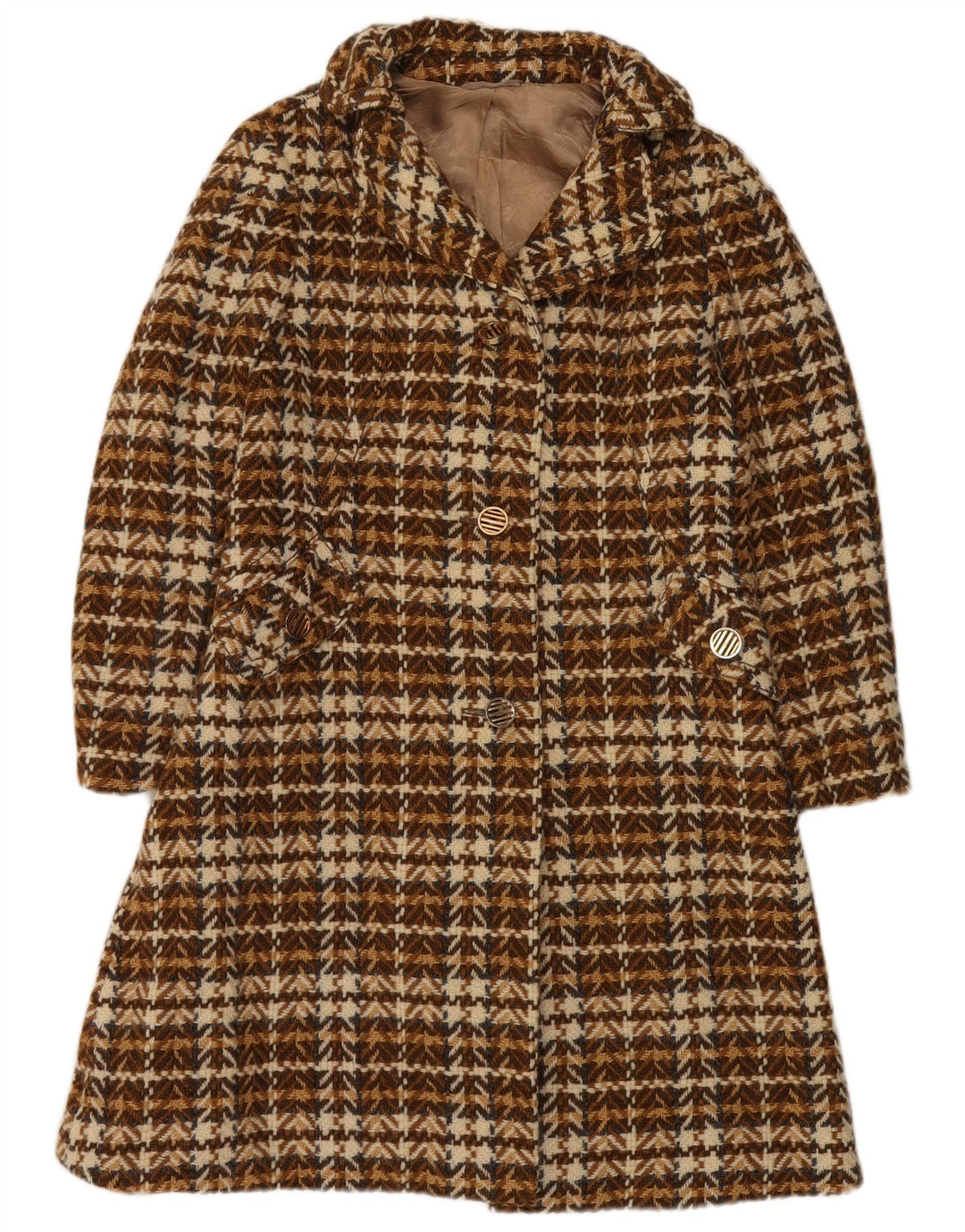 Soprabito da donna vintage UK 8 piccolo in lana a spina di pesce marrone