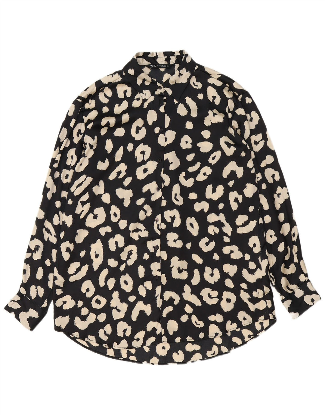 Camicia Zara da donna camicetta UK 14 poliestere nero medio con stampa animalier