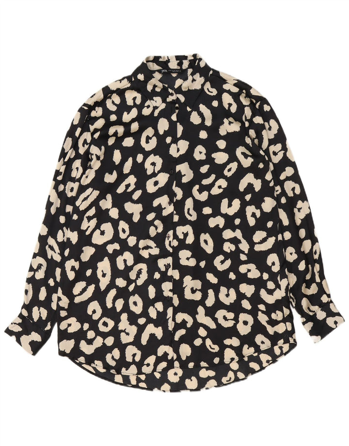 Camicia Zara da donna camicetta UK 14 poliestere nero medio con stampa animalier