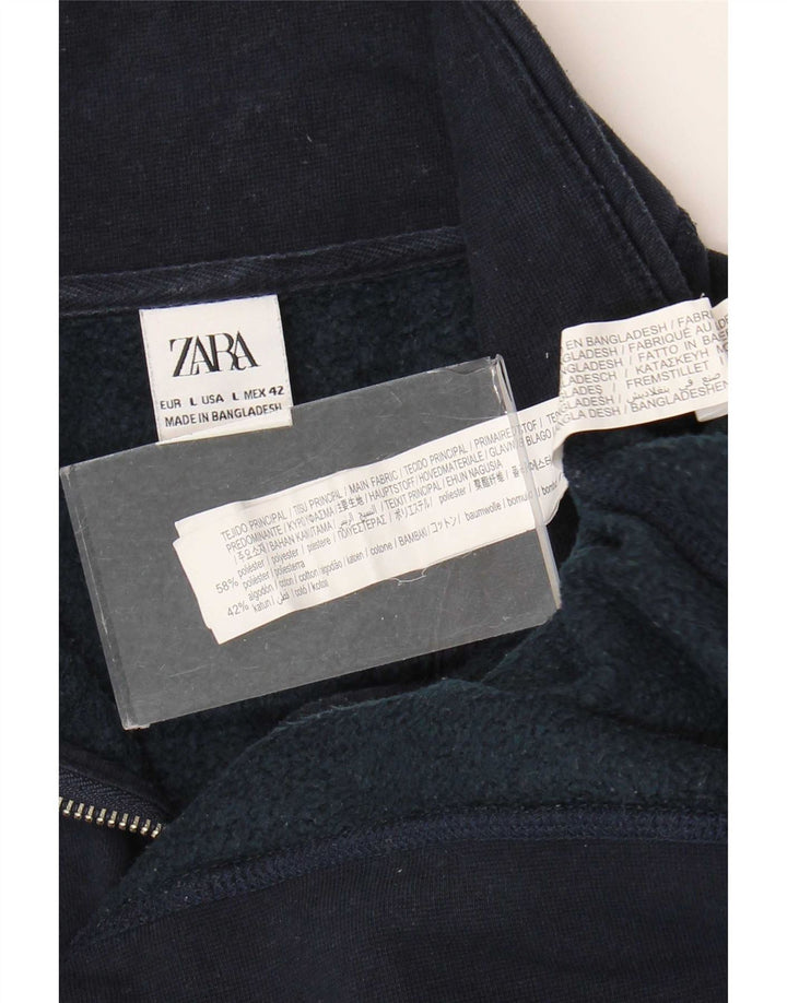 Felpa Zara da uomo con collo con zip, maglione grande in poliestere blu navy