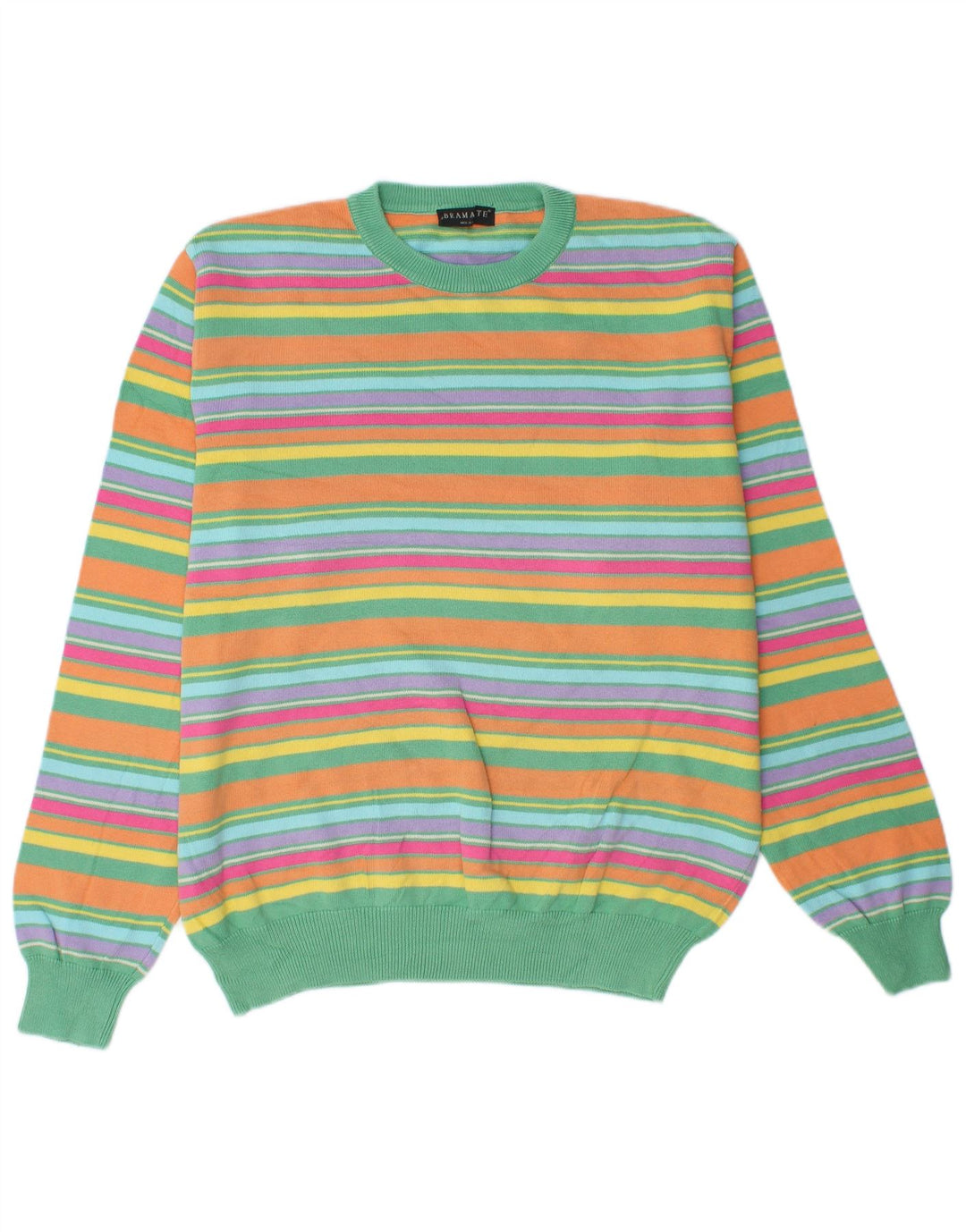 BRAMANTE Maglione girocollo da uomo in cotone a righe grandi multicolori