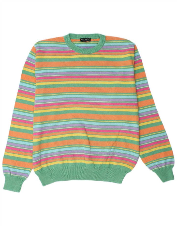 BRAMANTE Maglione girocollo da uomo in cotone a righe grandi multicolori