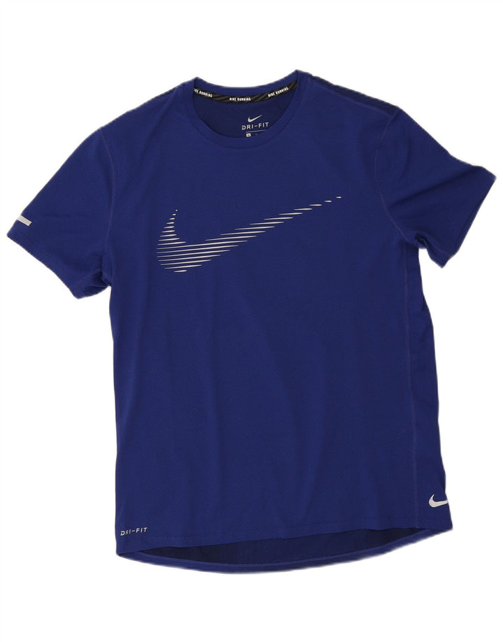 T-shirt grafica Nike Dri Fit da uomo, top in poliestere blu medio