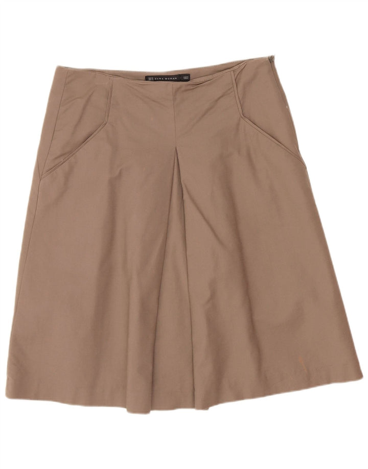 Gonna midi da donna Zara UK 12 media W28 cotone beige