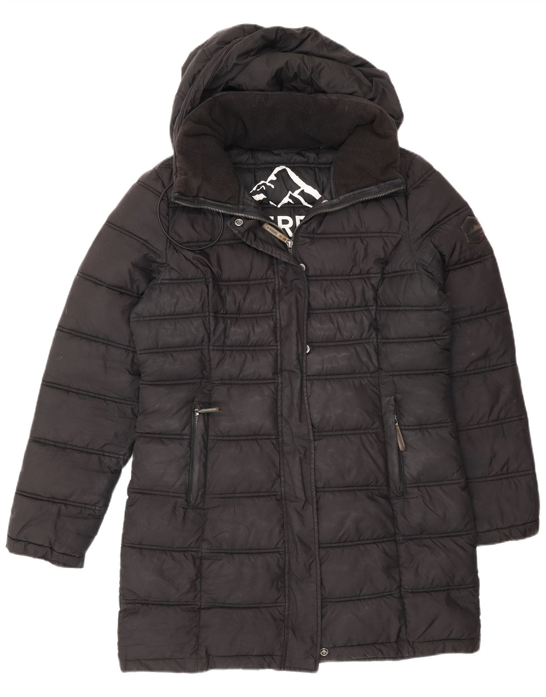 Cappotto imbottito con cappuccio da donna Superdry UK 12 medio poliestere nero