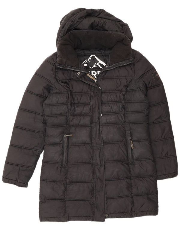 Cappotto imbottito con cappuccio da donna Superdry UK 12 medio poliestere nero