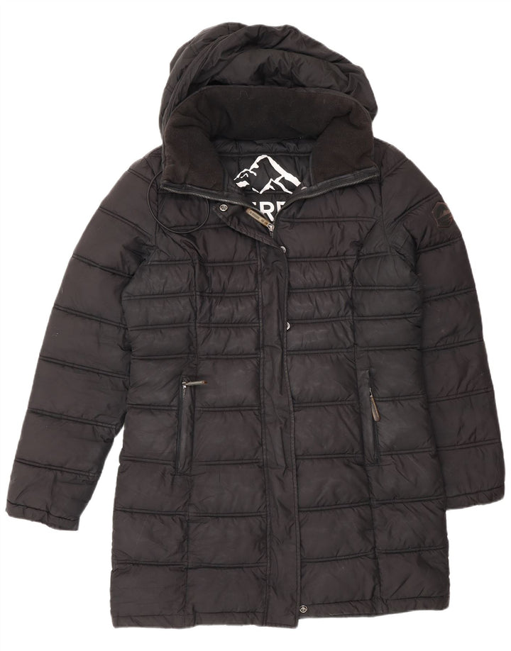 Cappotto imbottito con cappuccio da donna Superdry UK 12 medio poliestere nero