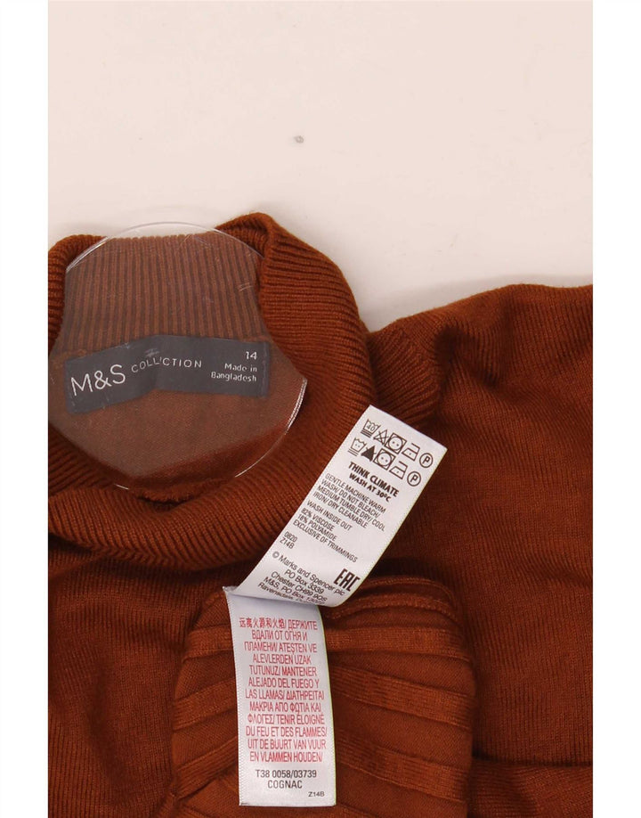 Maglione maglione a collo alto da donna Marks & Spencer UK 14 grande viscosa marrone