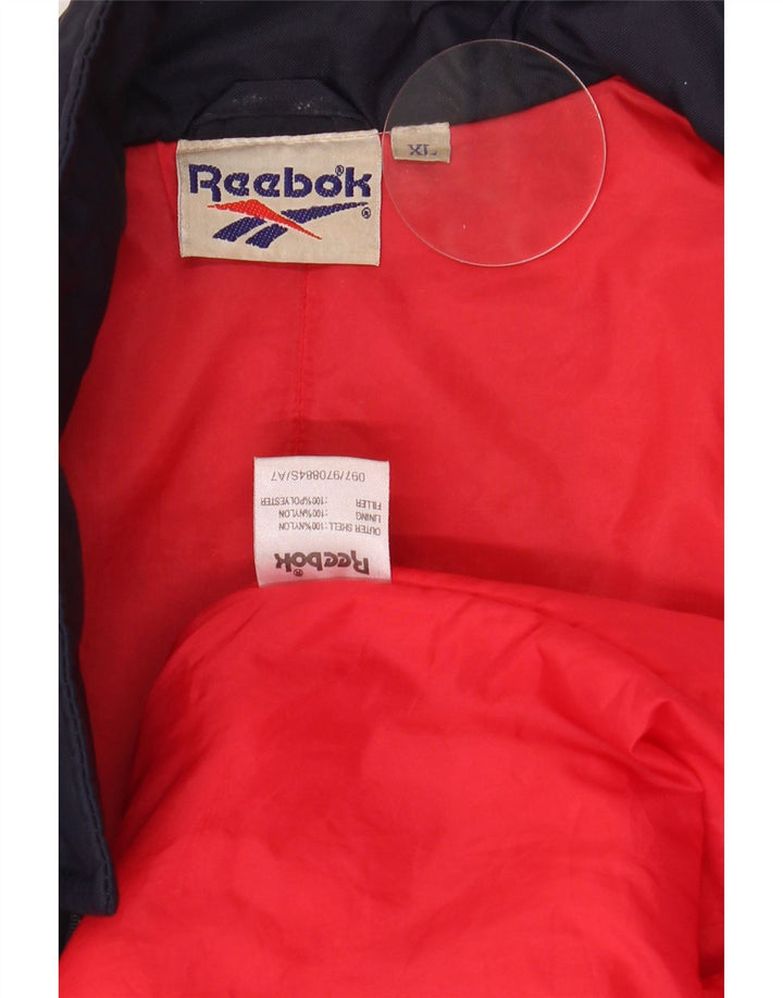 Giubbotto bomber grafico da uomo Reebok UK 42 XL nylon blu navy