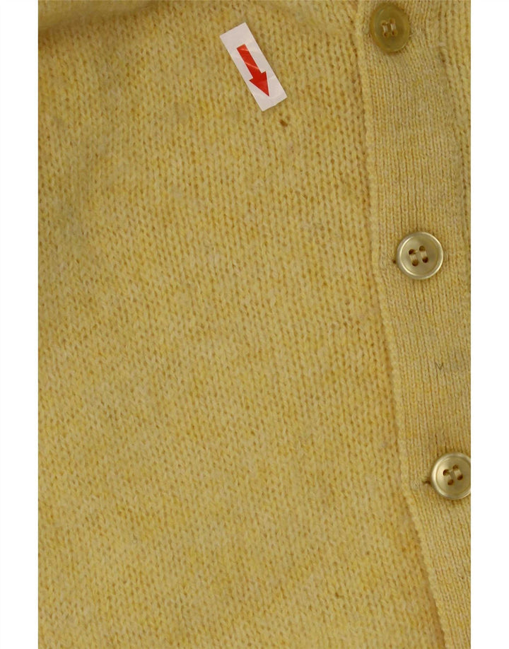 Maglione cardigan vintage da uomo piccolo in lana vergine gialla