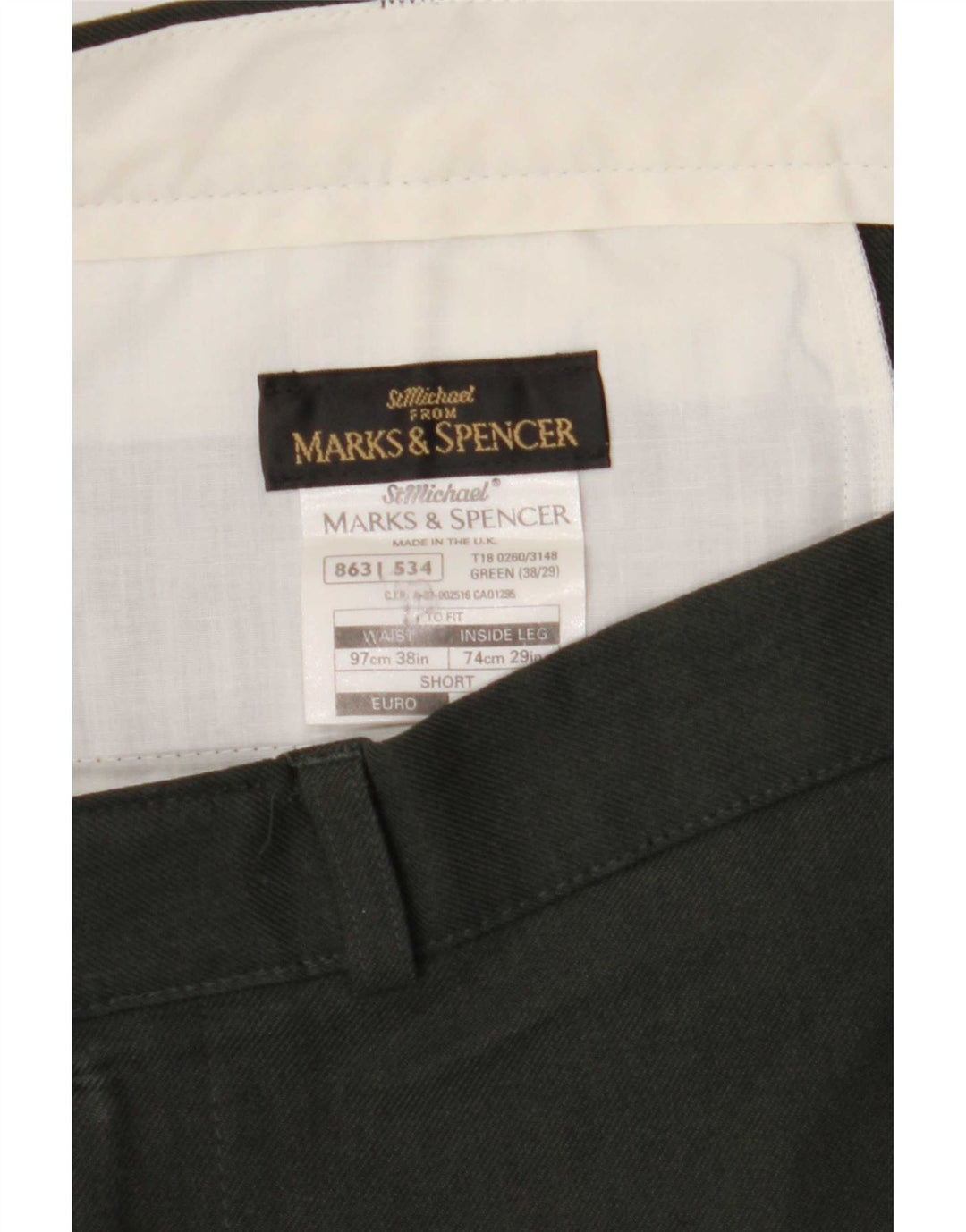 Pantaloni chino dritti da uomo Marks & Spencer W38 L29 poliestere verde