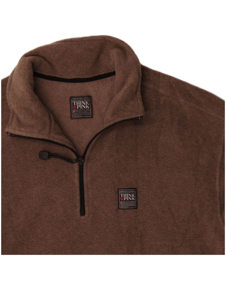 Maglione in pile da donna Think Pink con collo con zip UK 14 Poliestere marrone medio