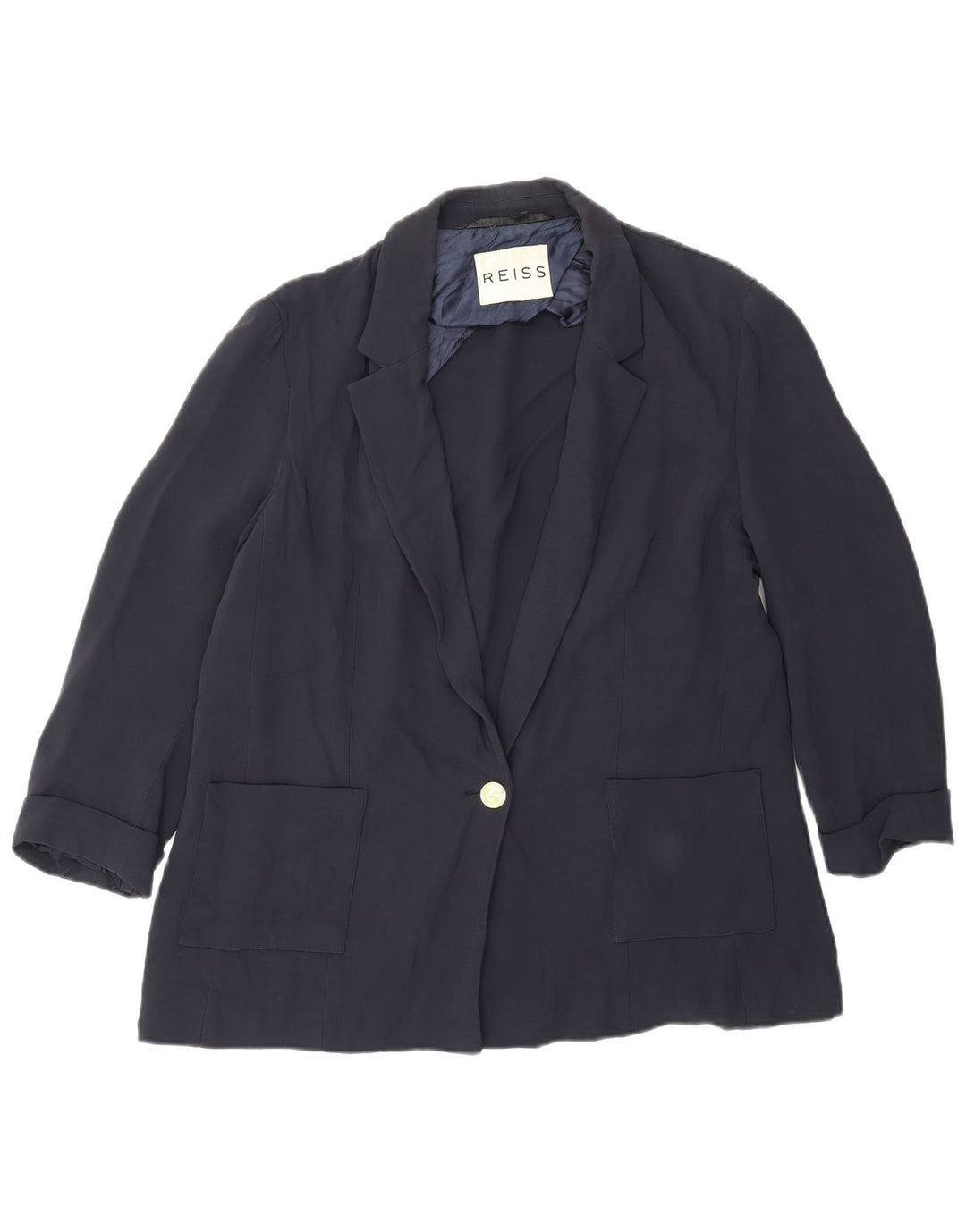 Giacca blazer da donna Reiss con maniche a 3/4 e 1 bottone, UK 16, grande, blu navy