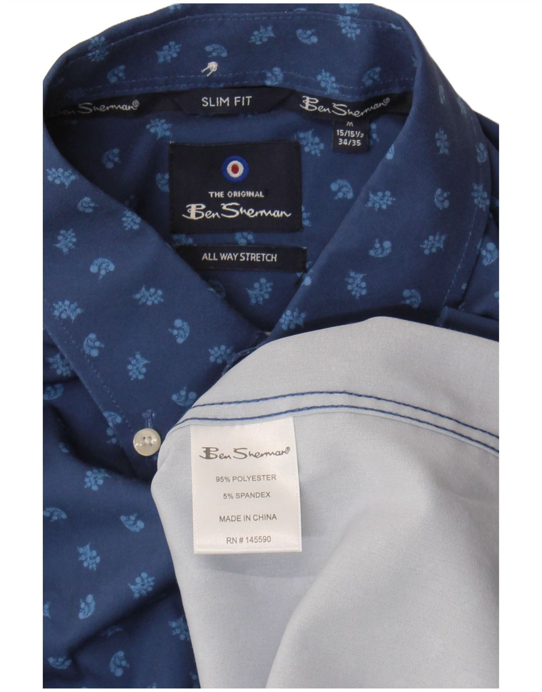 Camicia slim fit da uomo Ben Sherman taglia 15 1/2 poliestere floreale blu medio
