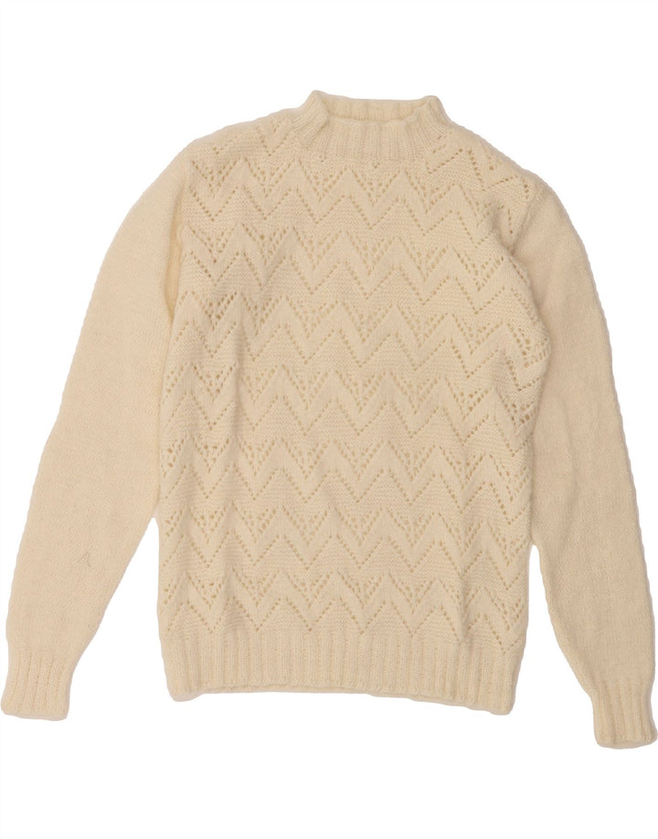 VINTAGE Womens Turtle Neck Jumper Sweater UK 10 Small Off White Chevron Vintage Vintage and Second-Hand Vintage from Messina Hembry 
