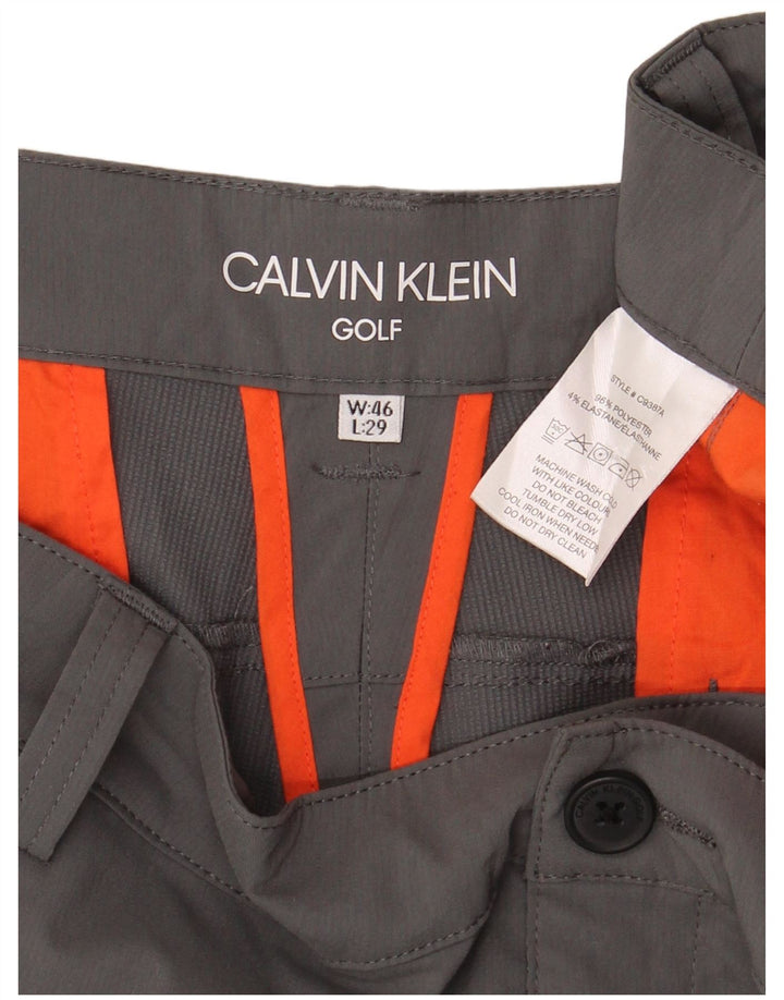 Pantaloni chino dritti da golf da uomo Calvin Klein W46 L29 poliestere grigio