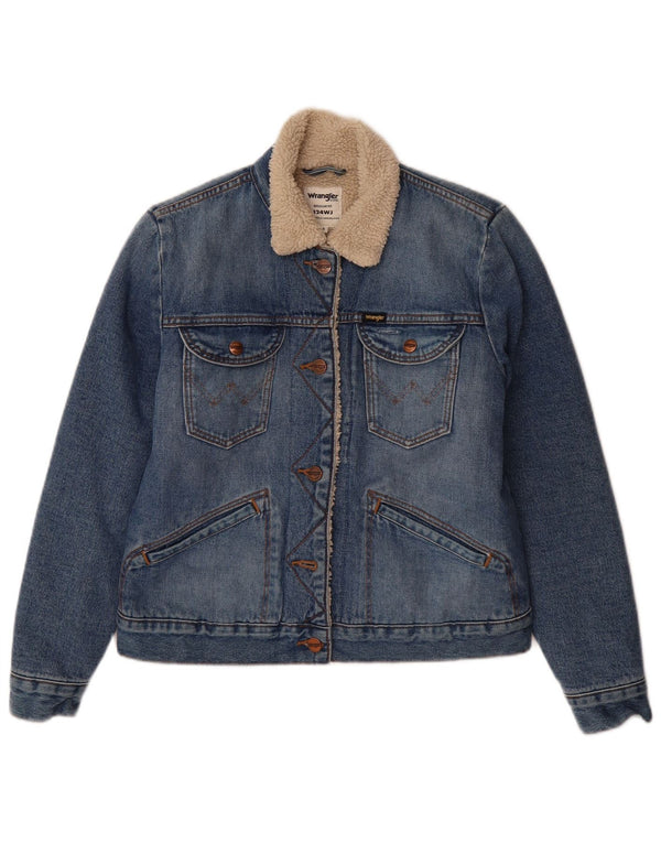 Maglione con cappuccio e zip in denim da donna Wrangler UK 10 Small Blue Colourblock