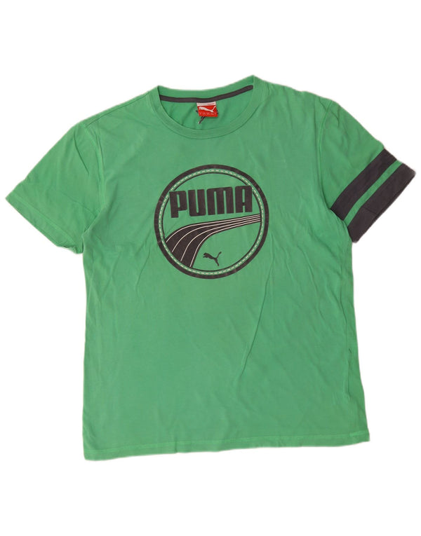 T-shirt grafica da uomo Puma Top in cotone color block verde medio