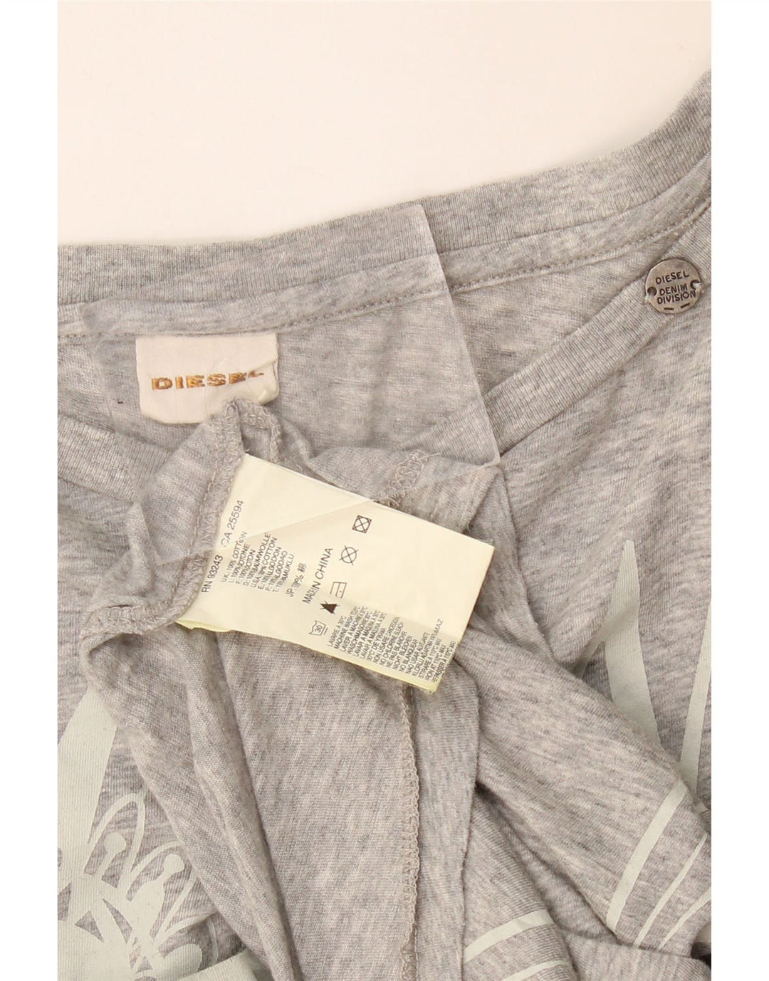 Diesel T-shirt grafica oversize da donna Top UK 14 Cotone grigio medio