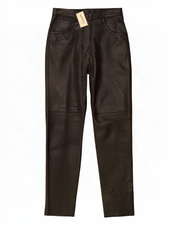 Pantaloni in pelle affusolati da donna vintage UK 12 medi W26 L31 neri