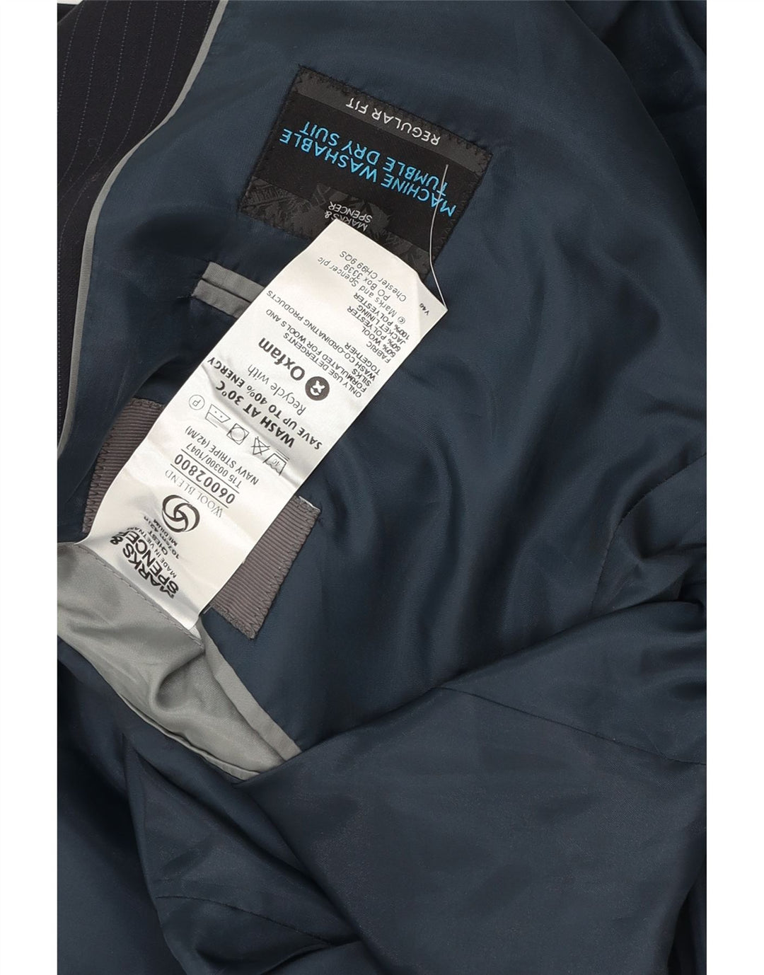 Giacca blazer a 2 bottoni da uomo Marks & Spencer UK 42 XL gessato blu navy