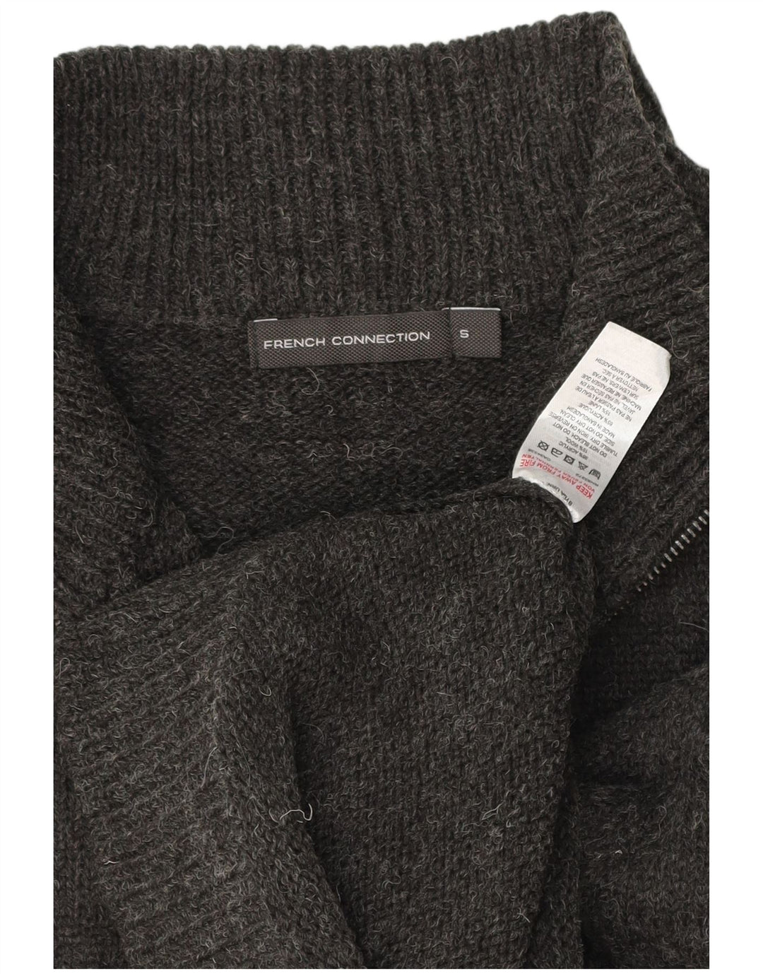 French Connection Maglione da uomo con zip e collo piccolo in acrilico grigio