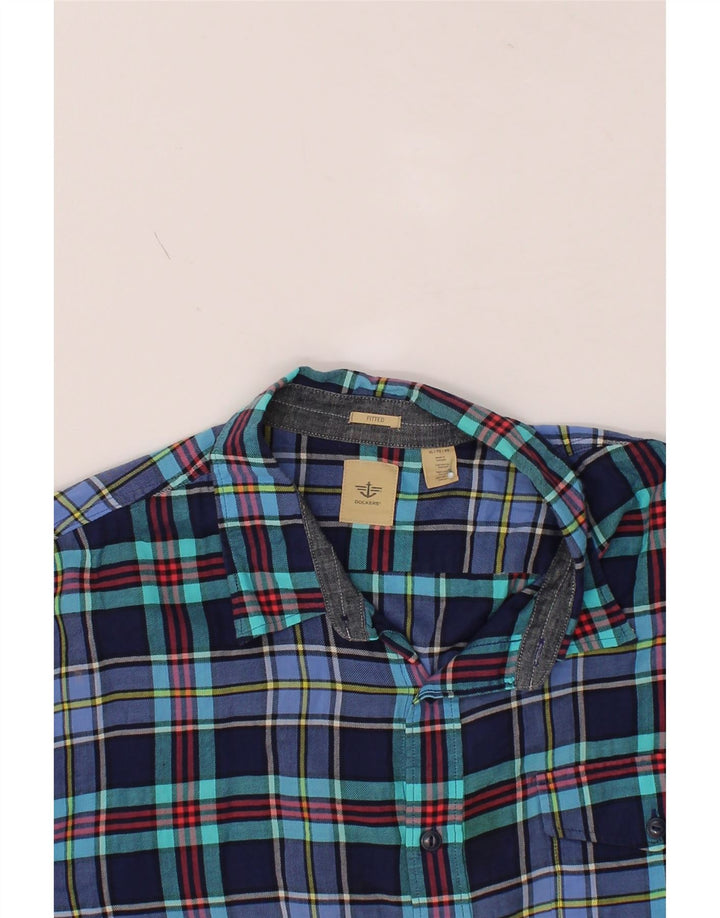 DOCKERS Mens Fitted Flannel Shirt XL Navy Blue Check Cotton Vintage Dockers and Second-Hand Dockers from Messina Hembry 