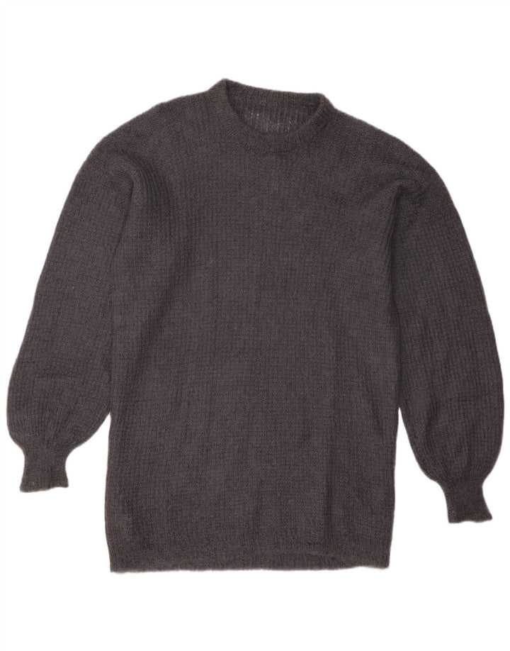 Maglione maglione girocollo da donna vintage UK 16 grande grigio