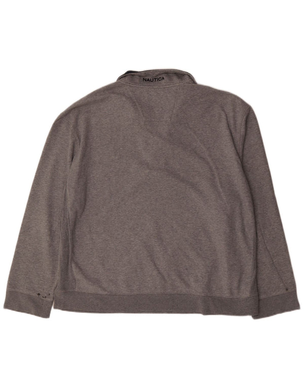 Felpa da uomo con collo con zip Nautica, maglione 2XL, cotone chiazzato grigio