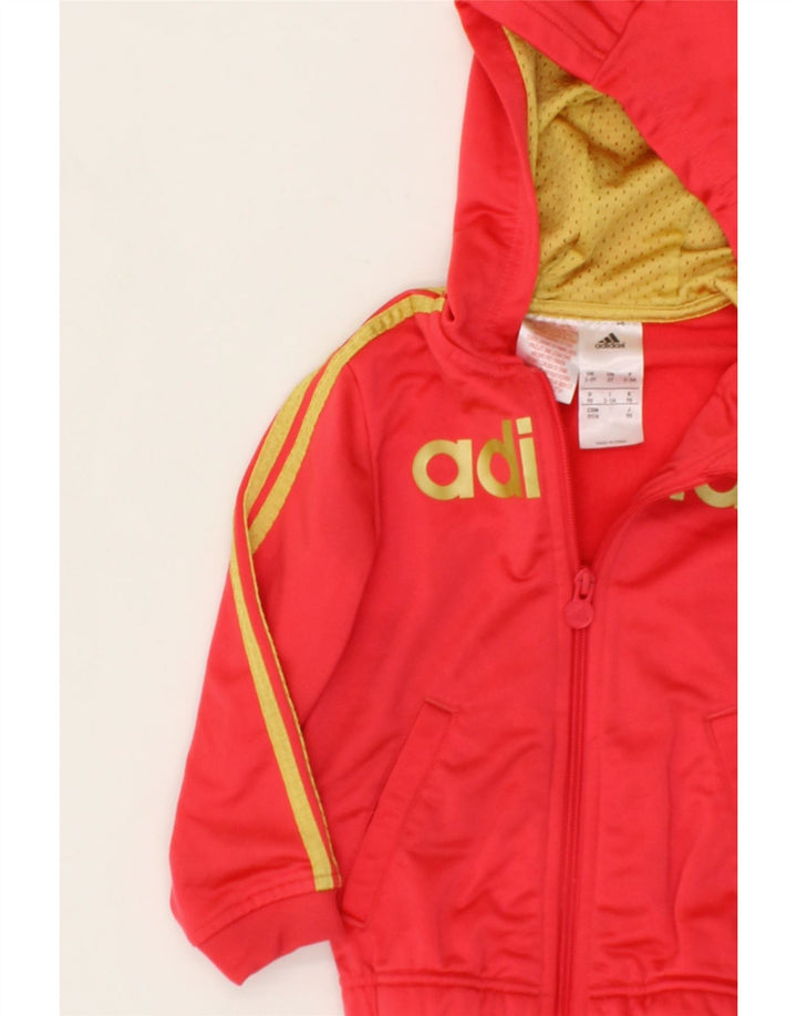 ADIDAS Girls Graphic Zip Hoodie Sweater 2-3 Years Red Polyester Vintage Adidas and Second-Hand Adidas from Messina Hembry 