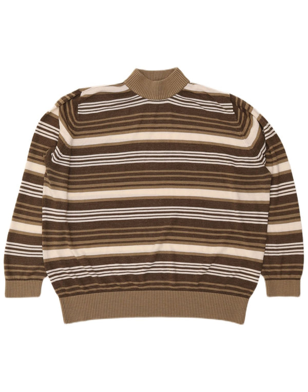 Maglione vintage da donna oversize con collo dolcevita UK 20 2XL a righe marroni