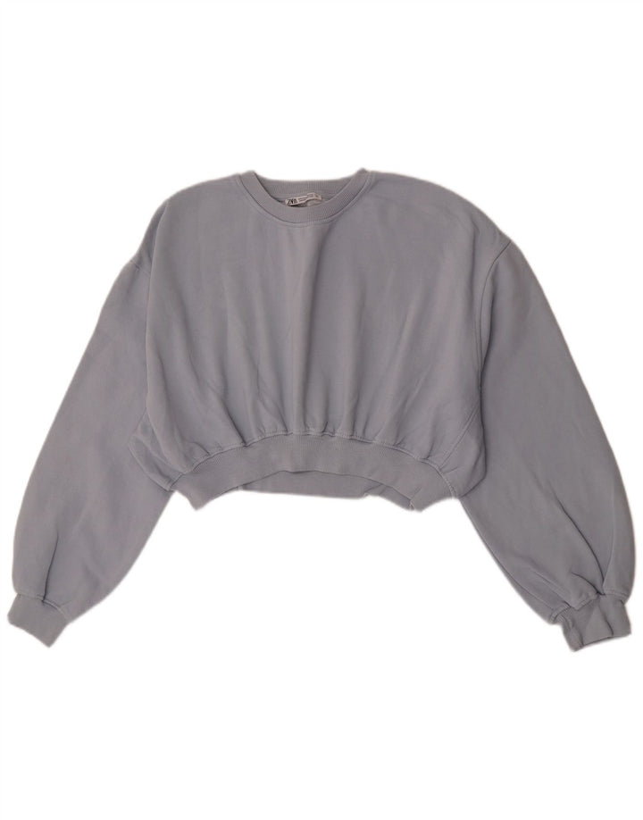 Felpa corta da donna Zara UK 14 Cotone grigio medio