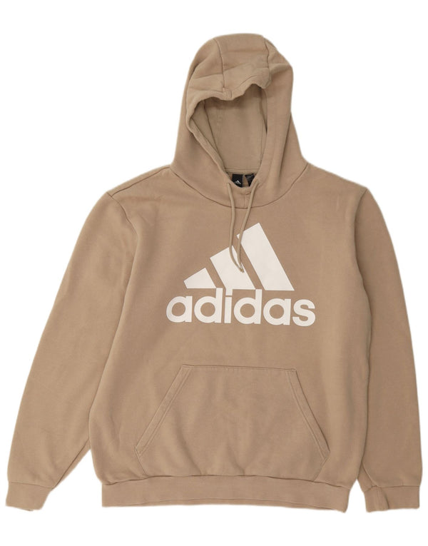 Felpa con cappuccio grafica da uomo Adidas UK 44/46 grande cotone beige