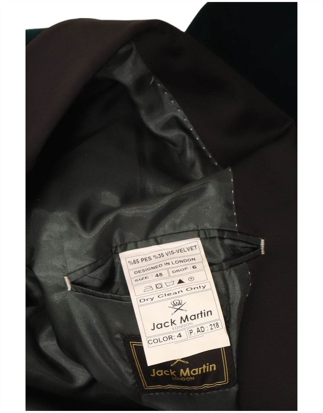 Giacca blazer in velluto da uomo a 1 bottone Jack Martin IT 48 poliestere verde medio