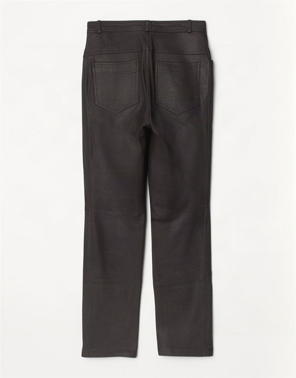 Pantaloni dritti in pelle da donna vintage UK 12 medi W28 L30 neri