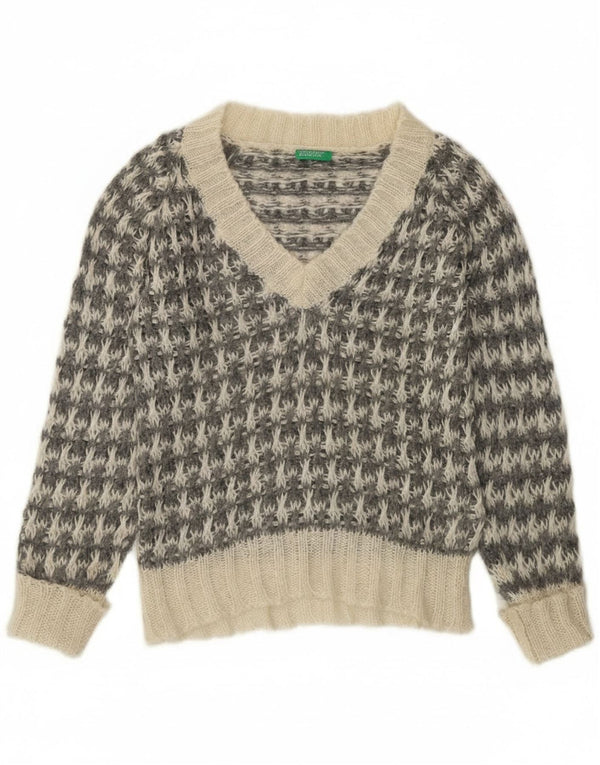 Maglione da donna con scollo a V Benetton UK 14 pied de poule grigio medio