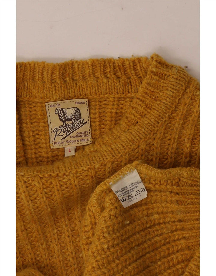 Replay Maglione girocollo da uomo in lana d'agnello grande giallo